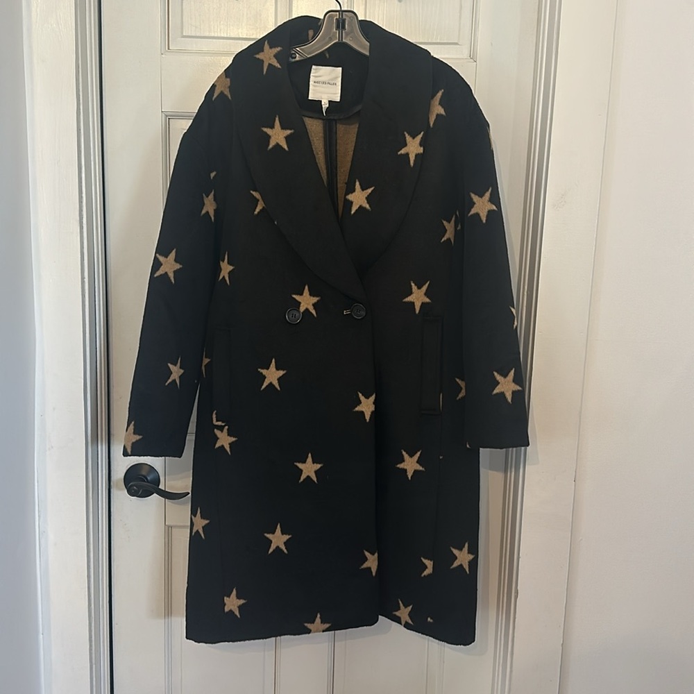 Avec Les Filles Double Face Star Print Cocoon Coat - Picture 3 of 7
